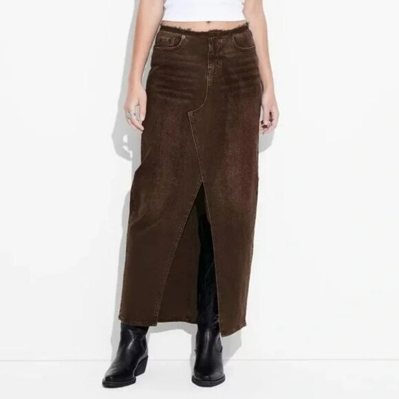 Women's‎ NWT Wild Fable Low-Rise Denim Maxi Brown Skirt Size 8 - Picture 1 of 6